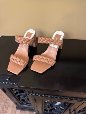 Dolce Vita Braided Strap Block Heel Sandals in Tan